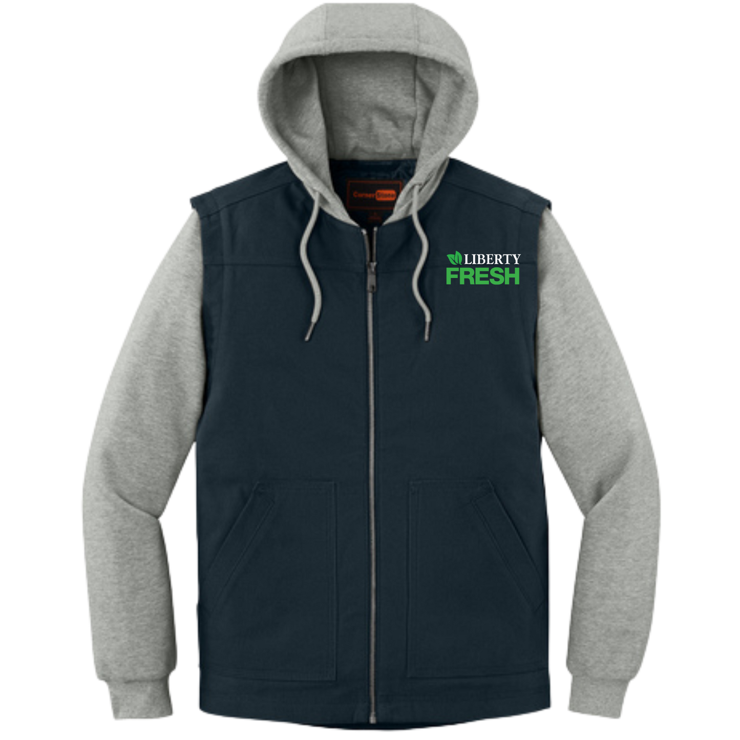 CornerStone® Duck Fleece Full-Zip Hooded Jacket - Navy/Heather Grey