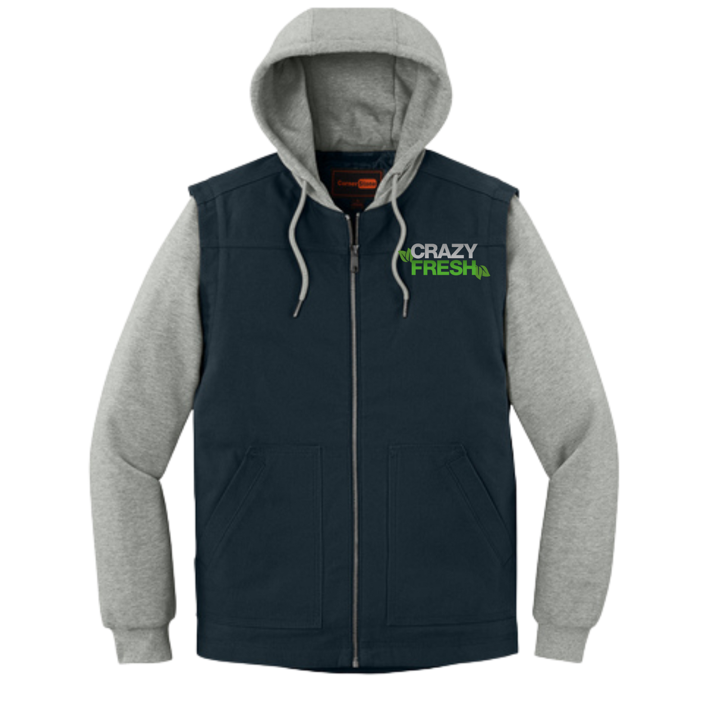 CornerStone® Duck Fleece Full-Zip Hooded Jacket - Navy/Heather Grey