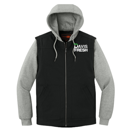 CornerStone® Duck Fleece Full-Zip Hooded Jacket - Black/Heather Grey