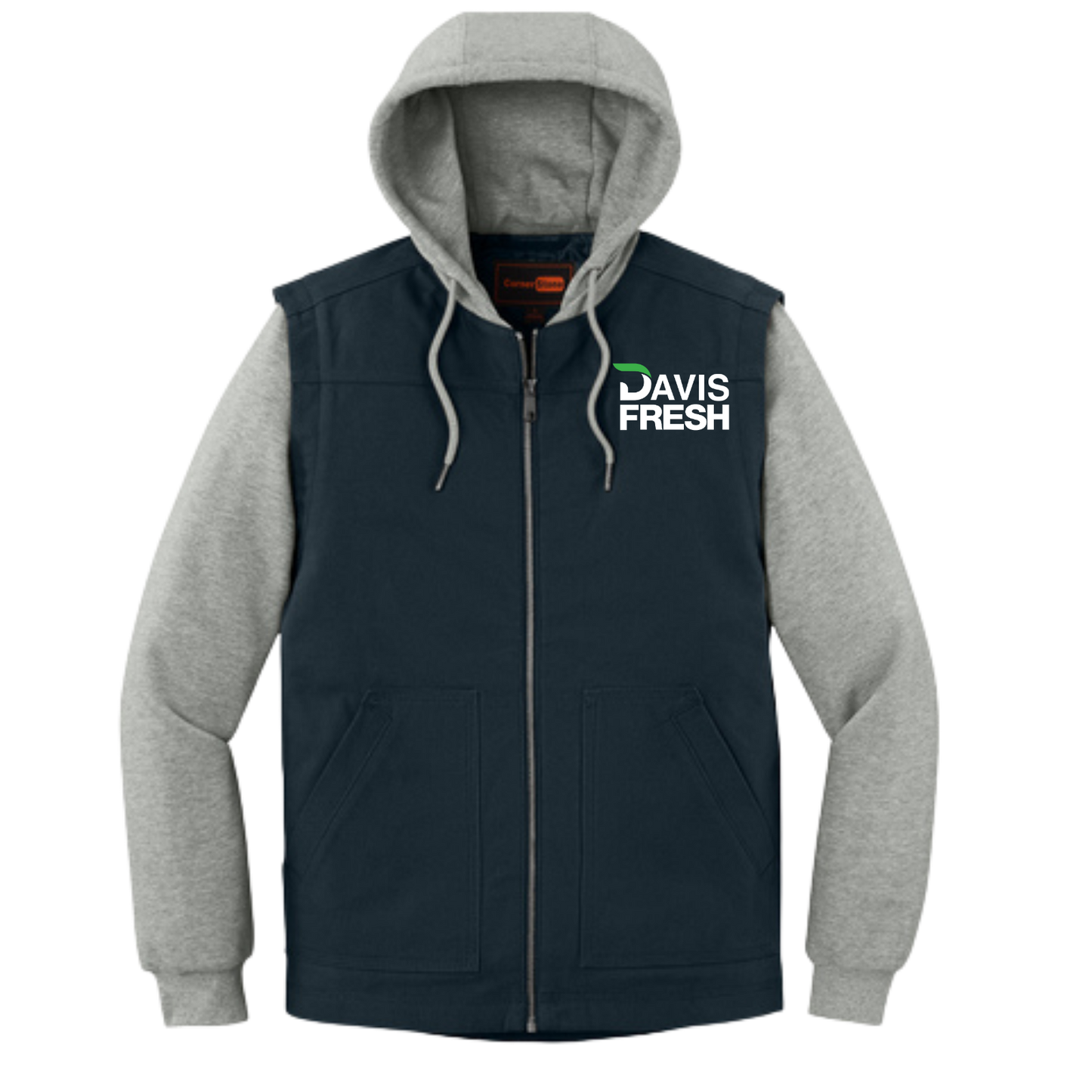 CornerStone® Duck Fleece Full-Zip Hooded Jacket - Navy/Heather Grey