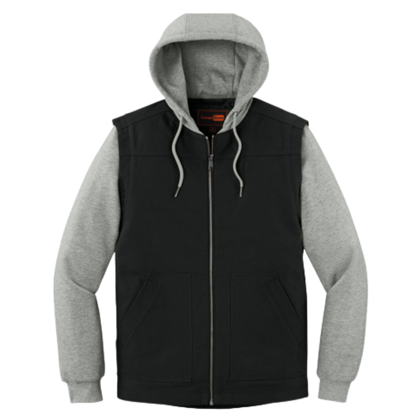 CornerStone® Duck Fleece Full-Zip Hooded Jacket - Black/Heather Grey