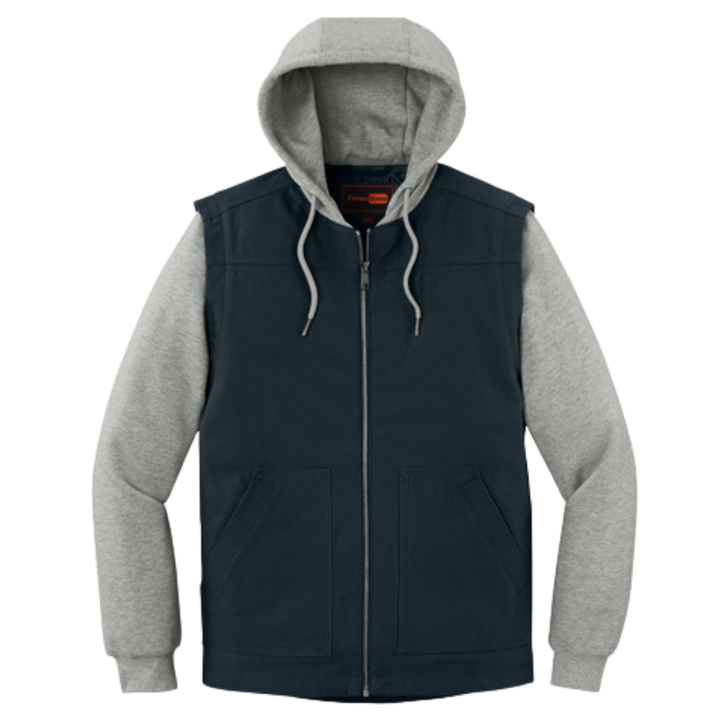 CornerStone® Duck Fleece Full-Zip Hooded Jacket - Navy/Heather Grey