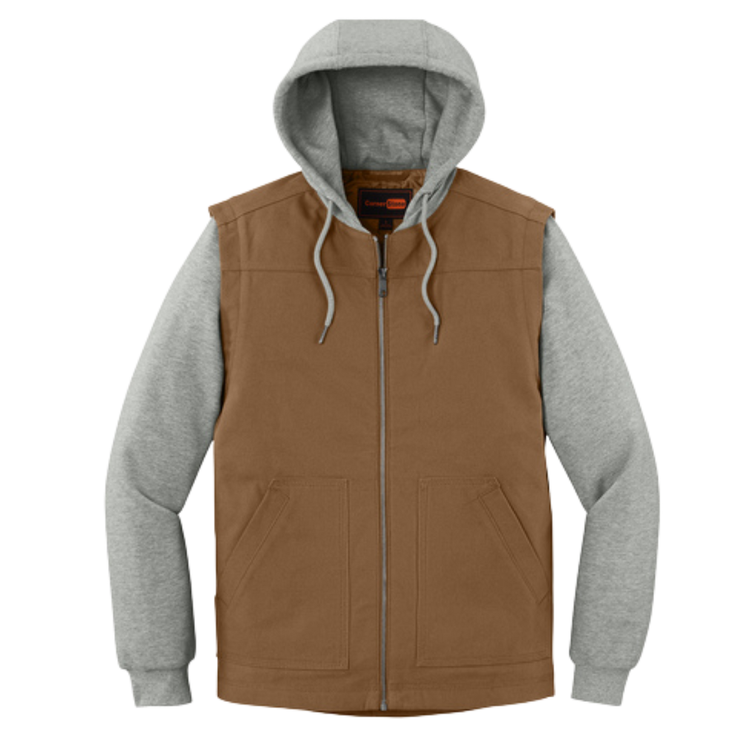CornerStone® Duck Fleece Full-Zip Hooded Jacket - Duck Brown/Heather Grey